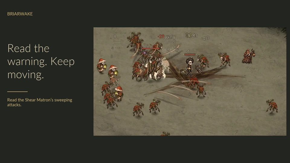 Read the warning. Keep moving: a boss attack in Briarwake.